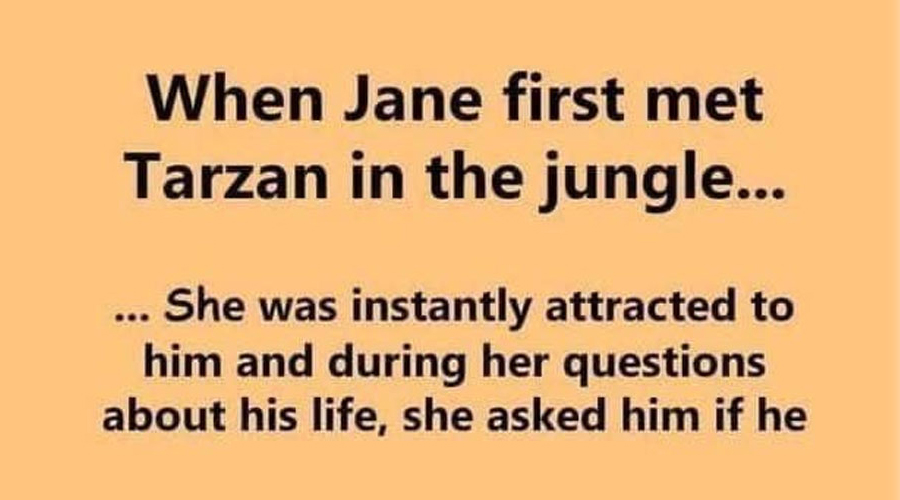 When Jane first met Tarzan in the jungle – – – – – Joke