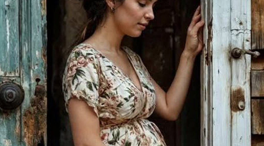 In the bitter cold, a barefoot pregnant woman was knocking on the door.
