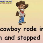 A cowboy rode into town and stopped at a saloon for a drink