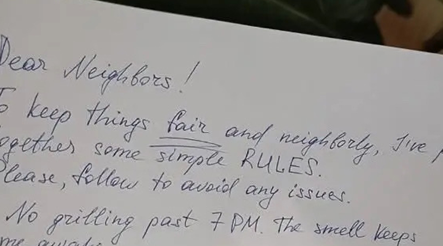 I asked my neighbor to clean up after using my BBQ, but the next day she left a list of rules for my property on my door, insisting that I follow them.