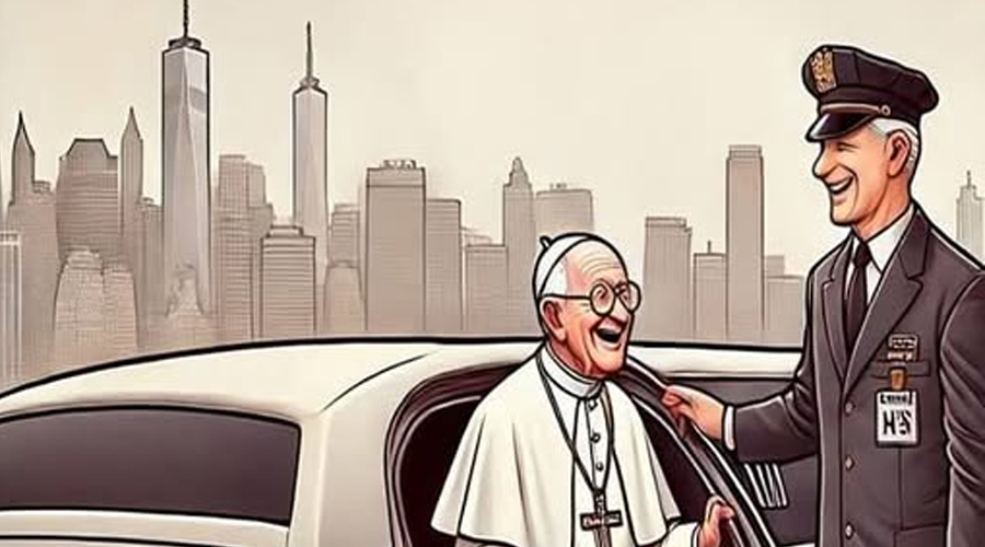 An elderly Pope arrives in New York and is picked up at the airport by a limousine