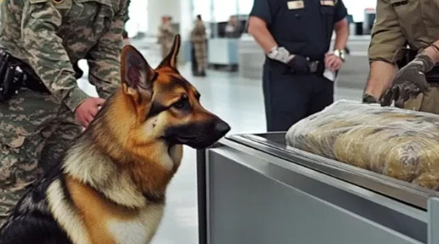 The police dog, seeing this bag at the airport began to whine and look at the border guard, attracting his attention