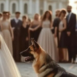 At the wedding, the bride’s dog blocked the path