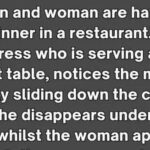 A man and a woman were having dinner in a restaurant