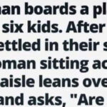 A man boards a plane with six children.
