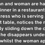 A man and a woman were having dinner in a restaurant